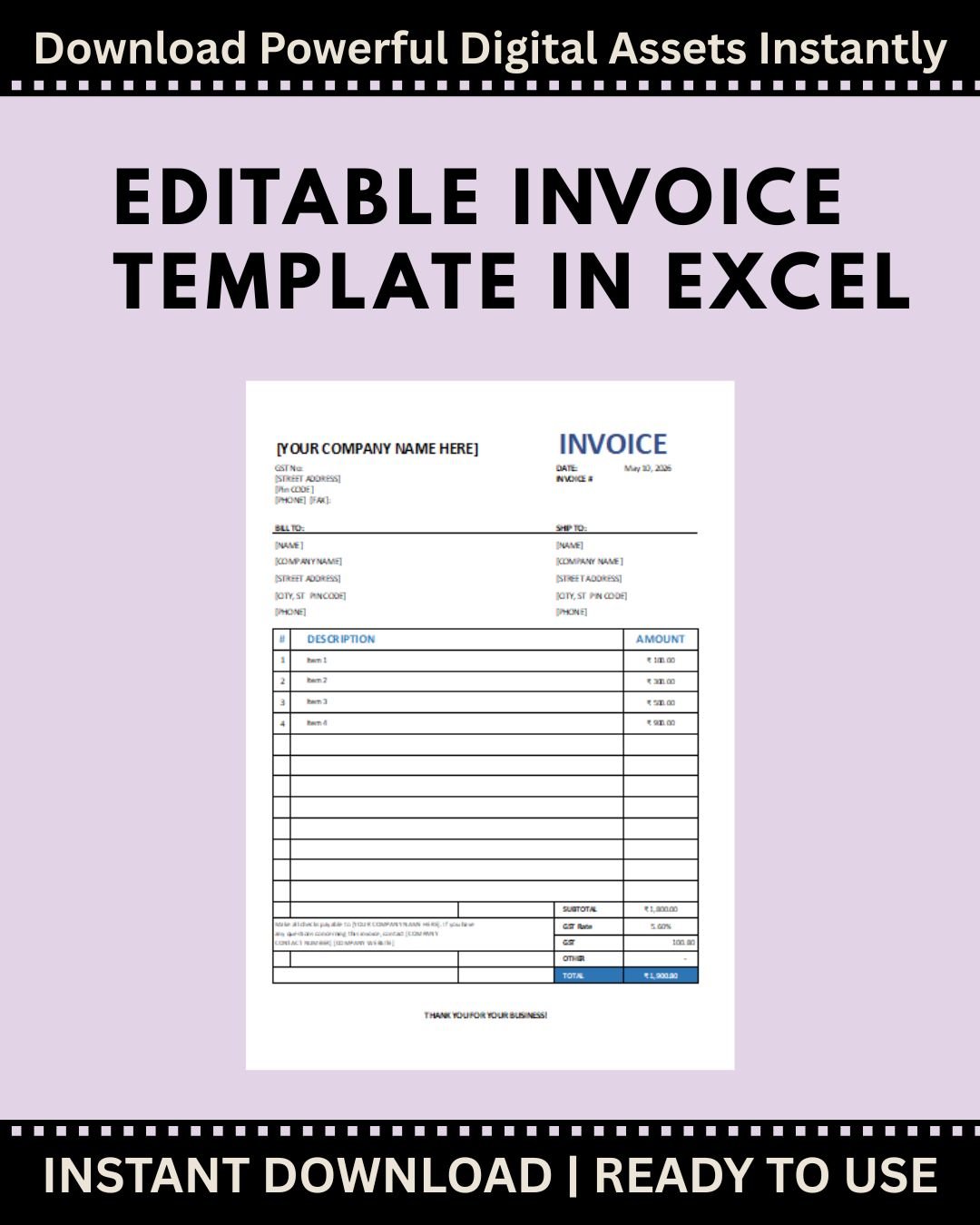 Editable Invoice Templates In Excel